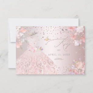 Convites Quinceanera RSVP Blush Gown Sweas