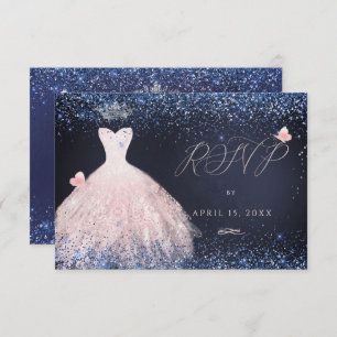 Convites Quinceanera RSVP Butterfly Blush Marinho