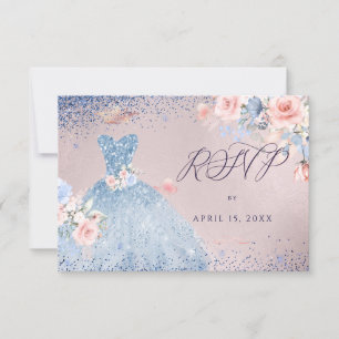 Convites Quinceanera RSVP Dusty Blue Glitter
