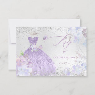 Convites Quinceanera RSVP Dusty Purple Glitter