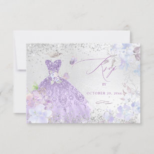 Convites Quinceanera RSVP Dusty Purple Glitter