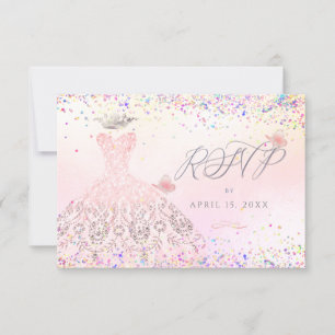Convites Quinceanera RSVP Esmagadora Palha-Rosa