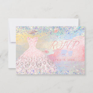 Convites Quinceanera RSVP Esmagadora Palha-Rosa