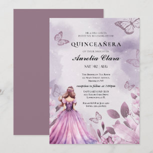 Convites Quinceañera Rubor  floral Borboleta roxa