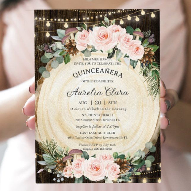 Convites Quinceañera Rustic Blush Floresta Encantada Floral (Criador carregado)