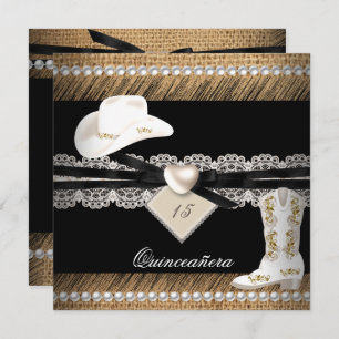 Convites Quinceanera Rustic Burlap Cowgirl Festa Hat Boots