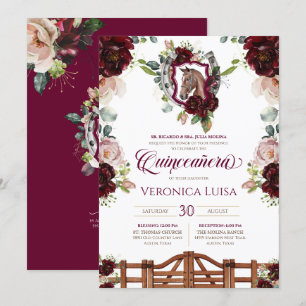 Convites Quinceanera Rústica de Crest Cavalos de Rosas verm