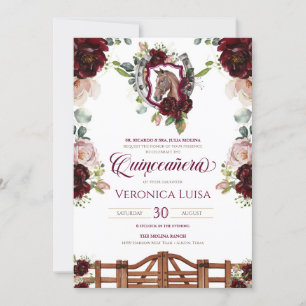 Convites Quinceanera Rústica de Crest Cavalos de Rosas verm