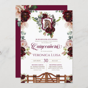 Convites Quinceanera Rústica de Crest Cavalos de Rosas verm