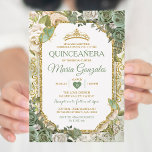 Convites Quinceañera Sage Borboleta Verde e Dourada<br><div class="desc">Quinceañera Sage Green & Dourada Crown Mexicana Butterfly Convite Mis Quince 15 Anos,  16º aniversário</div>