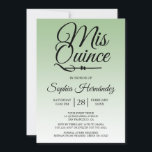 Convites Quinceañera Sage Green 15 Birthday<br><div class="desc">Um convite de 15 anos do moderno design verde-sábio Quinceañera apresenta o texto "Mis Quince" na caligrafia manuscrita em chic. Convite de aniversário perfeito para uma na moda Quinceañera,  perfeito para ela,  a modista que ama padrões e estilo modernos. Desenvolvido exclusivamente para você pelo Happy Dolphin Studio.</div>