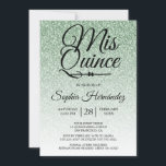 Convites Quinceañera Sage Green Glitter 15 Aniversário<br><div class="desc">Um convite de 15 anos, glamouroso, moderno e verde-sábio, design de Quinceañera, apresenta o texto "Mis Quince" na caligrafia manuscrita em preto. Convite de aniversário perfeito para uma Quinceañera glamourosa, perfeita para ela, a modista que ama padrões modernos, brilho, luxo e vidro. Desenvolvido exclusivamente para você pelo Happy Dolphin Studio....</div>
