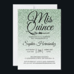 Convites Quinceañera Sage Green Glitter 15 Aniversário<br><div class="desc">Um convite de 15 anos, glamouroso, moderno e verde-sábio, design de Quinceañera, apresenta o texto "Mis Quince" na caligrafia manuscrita em preto. Convite de aniversário perfeito para uma Quinceañera glamourosa, perfeita para ela, a modista que ama padrões modernos, brilho, luxo e vidro. Desenvolvido exclusivamente para você pelo Happy Dolphin Studio....</div>
