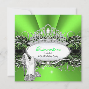 Convites QUINCEANERA Saltos Altos Tiara de Diamante Verde L