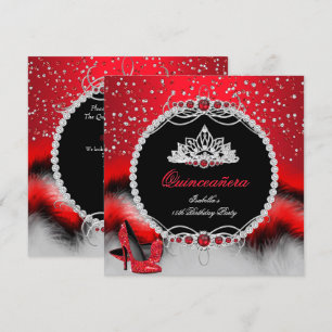 Convites Quinceanera Saltos de Glamour Pérola Vermelha 15 A