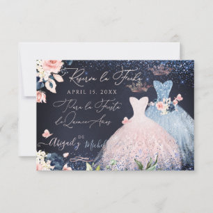 Convites Quinceanera Salva a Data Dusty Blue Gown