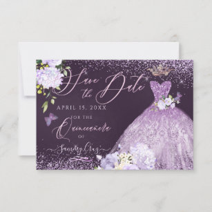 Convites Quinceanera Salva a Data Dusty Purple Gown Invit