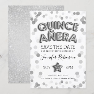 Convites Quinceañera Salve A Data De Silver Balões Glitter