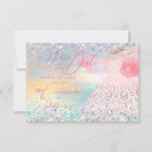 Convites Quinceanera Salve a Data Esfregando Vestido Rosa