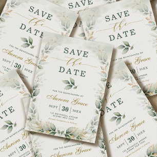 Convites Quinceanera Salve o Dia Verde Dourado Eucalipto