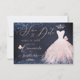 Convites Quinceanera Save Date Butterfly Blush Marinho
