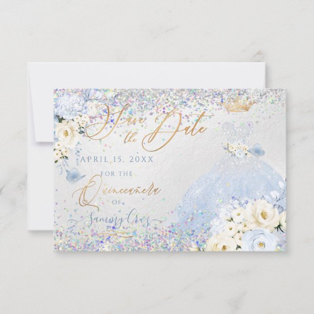 Convites Quinceanera Save Date Holographic Confetti (Frente)
