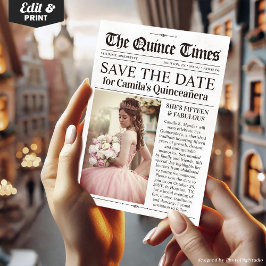 Convites Quinceañera Save the Date, Miss Quince Newspaper
