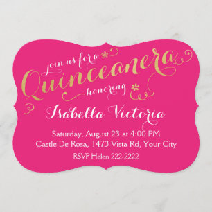 Convites Quinceanera, Script Rosa e Dourado