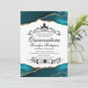 Convites Quinceañera Script Turquoise Agate 15