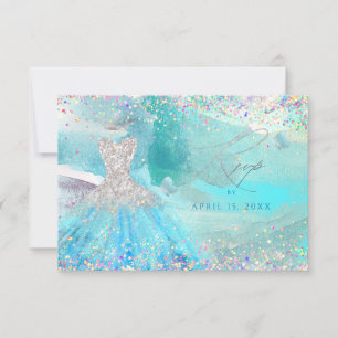 Convites Quinceanera Silver Aqua Glitter GSVP