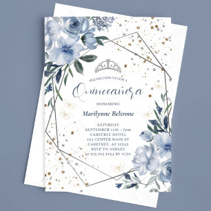 Convites Quinceañera Silver Azul Moderno Dusty