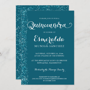 Convites Quinceanera Silver Azul-Teal Moderno