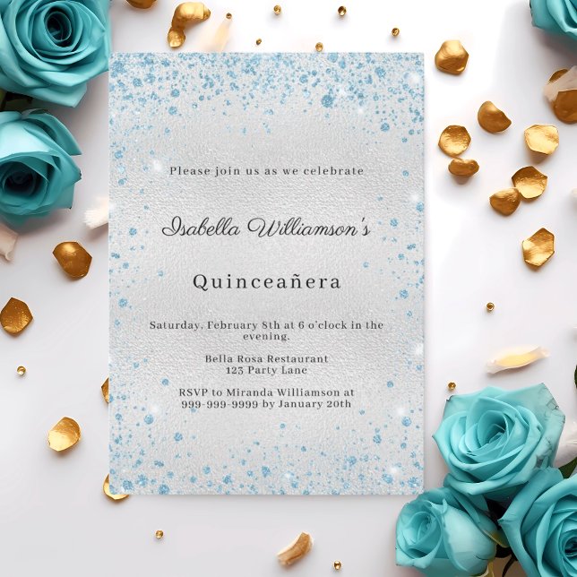 Convites Quinceanera silver blue glitter winter party (Criador carregado)