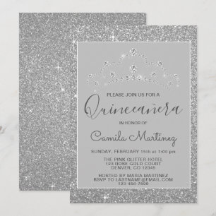 Convites Quinceanera Silver Glitter e Sparkle