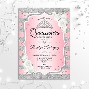 Convites Quinceanera Silver Rosa Esmagada