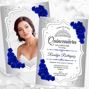 Convites Quinceanera Silver White Blue Photo