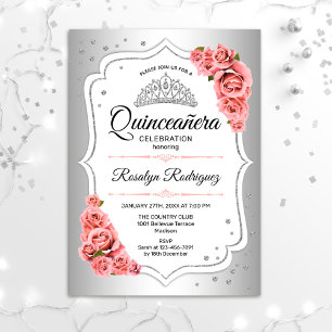 Convites Quinceanera - Silver White Blush - Rosa