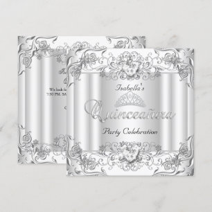 Convites Quinceanera Silver White Diamond Tiara 15
