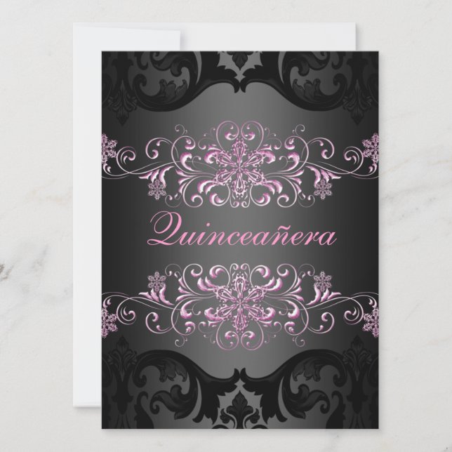 Convites Quinceañera Snow Flake Damask Birthday Convide (Frente)