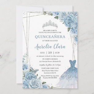 Convites Quinceañera Soft Baby Blue Floral Rosas