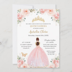 Convites Quinceañera Soft Blush Borboletas Florais Princesa