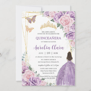 Convites Quinceañera Soft Purple Lilac Pink Princesa Floral