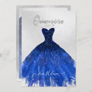 Convites Quinceañera, Sparkle Gown, Marinho Azul
