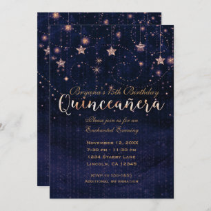 Convites Quinceañera Starry Night Purple e Dourado Whimsic