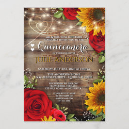 Convites Quinceanera Sunflower e Rosa Rustic