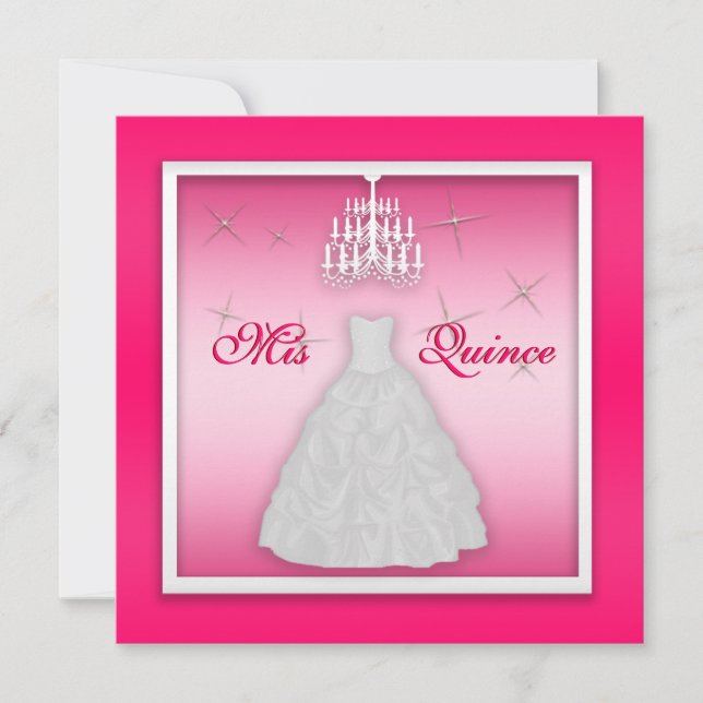Convites Quinceanera Suspensa, Branco Rosa Quente (Frente)