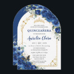 Convites Quinceañera Sweet 16 Arca Floral Real Azul<br><div class="desc">Convide os convidados em estilo com este elegante Convite Real Azul e Dourado da Arca Quinceañera, com flores vibrantes de cor azul-aquática, sotaques dourados, borboletas delicadas e forma de cartão cônico. Perfeito para uma comemoração moderna e luxuosa do Sweet 15. Disponível como um convite impresso profissionalmente ou um modelo editável...</div>