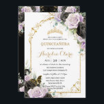 Convites Quinceañera Sweet 16 Black Lilac Floral Padrinos<br><div class="desc">Adicione um toque de elegância à sua ocasião especial com nossos luxuosos rosas florais preto e roxo, com uma coroa de princesa de ouro, borboleta delicada, um quadro de arco de ouro e sofisticados sotaques de ouro. Adicione os detalhes do convite na frente do convite e os seus Padrinos e...</div>