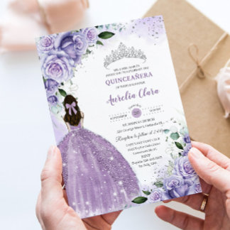 Convites Quinceañera Sweet 16 Lavanda Roxa Prata Floral