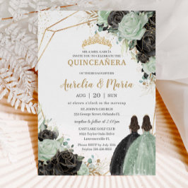 Convites Quinceañera Sweet 16 Sage Green Black Twins